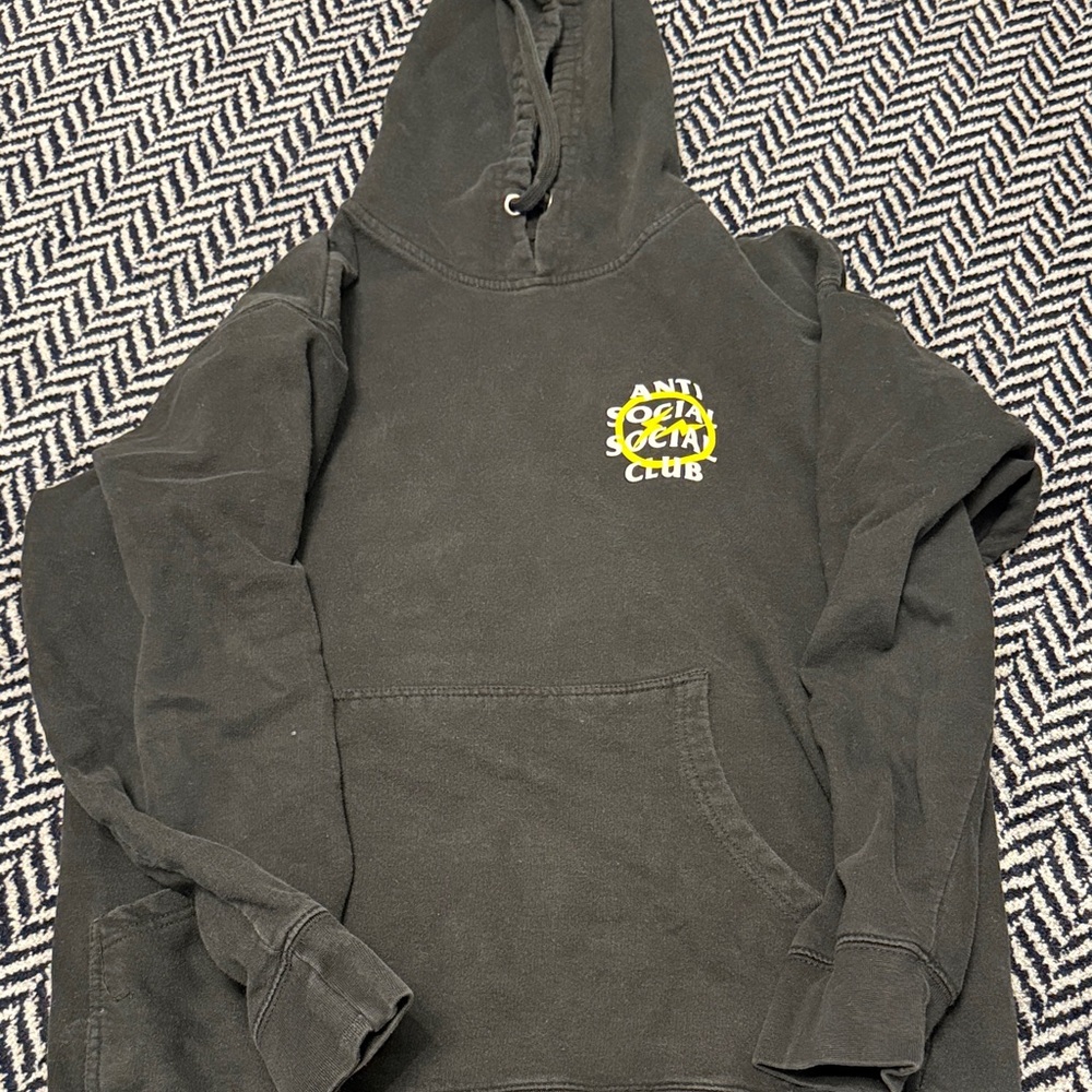 Anti Social Social Club Black Hoodie with Yellow Chest Logo
